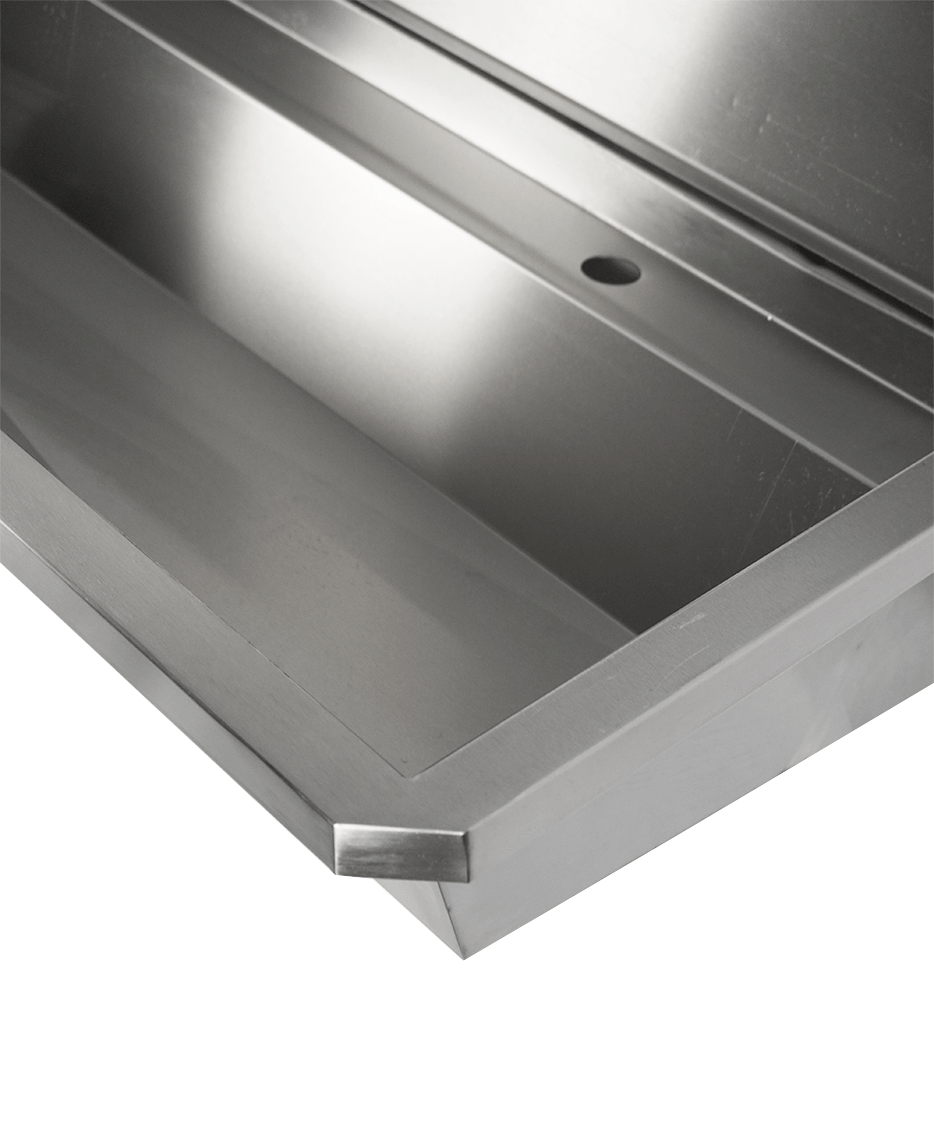 7013_4610_5-min_1_2 Nerūdijančio plieno plautuvė 4 maišytuvams, 2400 mm, su išleidimo kamščiu ir apsauga nuo aptaškymo komplekte, be maišytuvų - Image 2