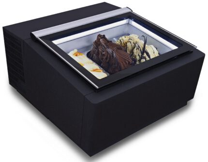 Countertop model ice cream display black  opens on the customer side