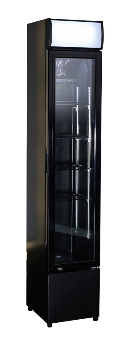 Glass door refrigerator narrow black