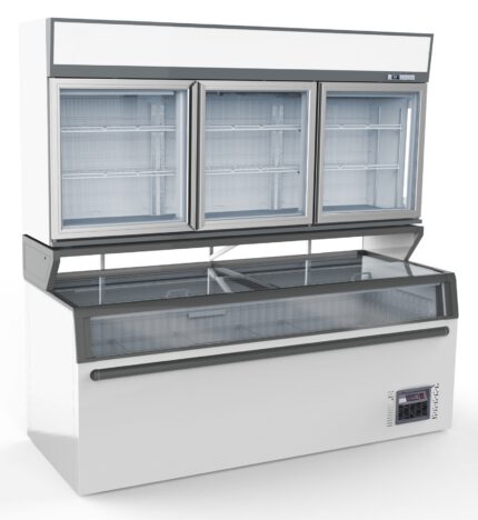 Wall mounted freezer unit white 3 glass doors