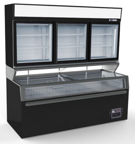Wall mounted freezer unit black 3 glass doors