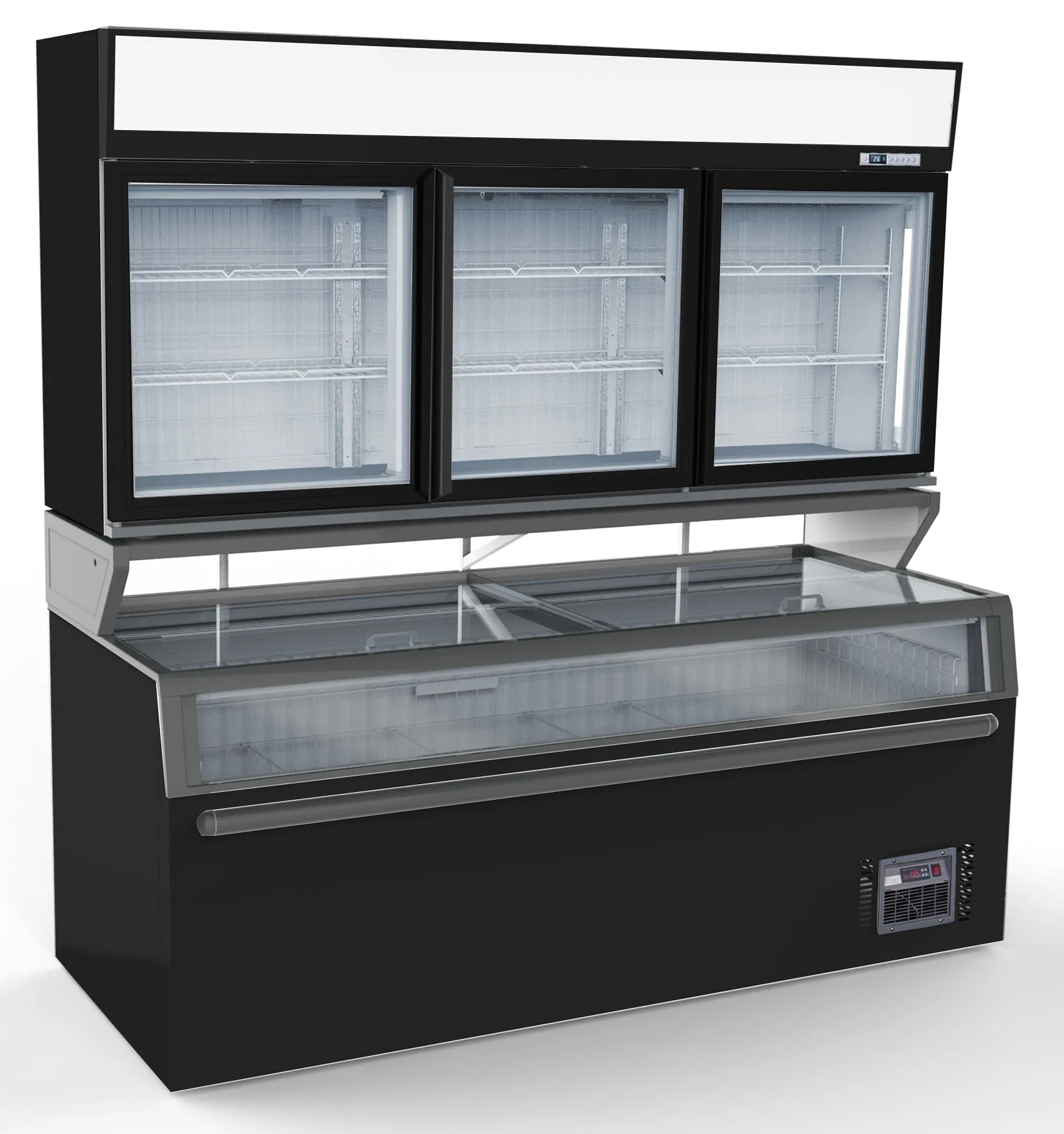 Wall mounted freezer unit black 3 glass doors