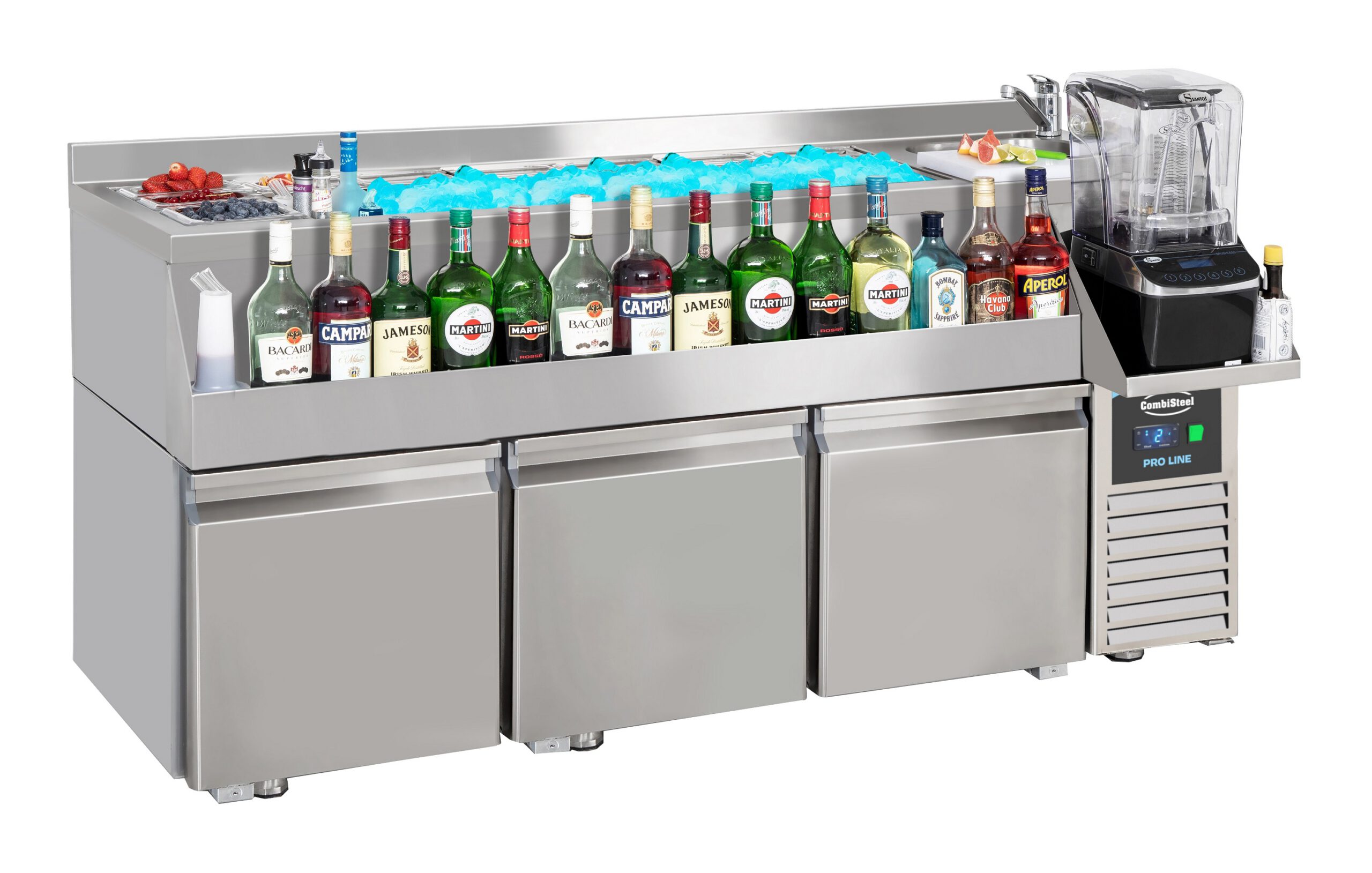 Refrigerated counter 3 doors with cocktail bar station Refrigerated counter 3 doors with cocktail bar station