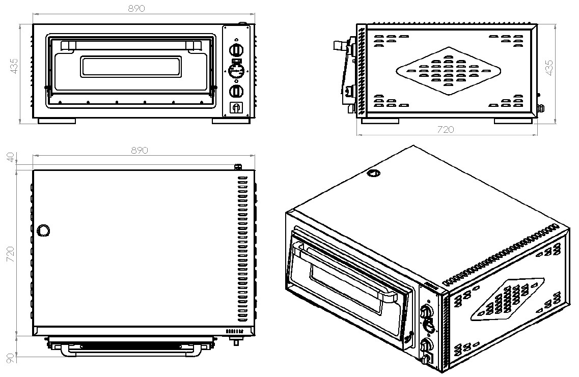 7491_1015_dimensions_1 Электрическая одинарная печь для пиццы 1x4 — изображение 2