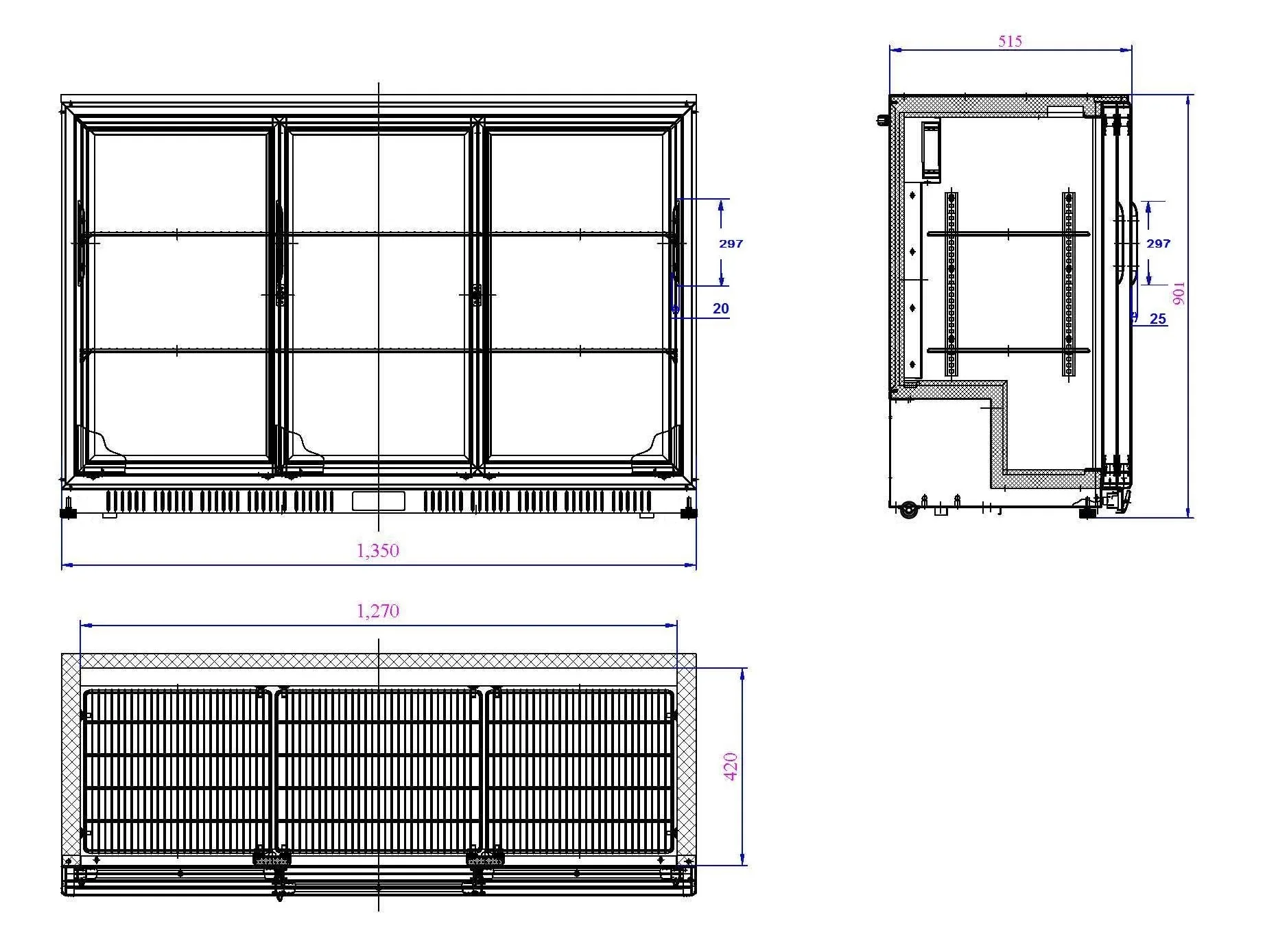 Backbar cooler black 3 sliding doors - Image 2