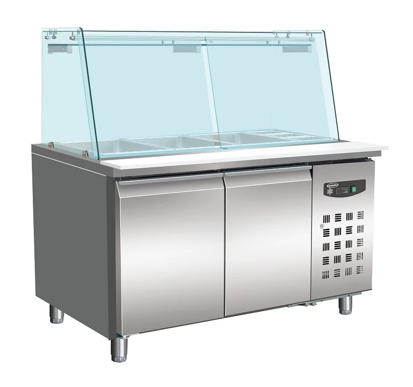 700 refrigerated counter with glass cover 2 doors  3x 1/1 + 3x 1/6gn container