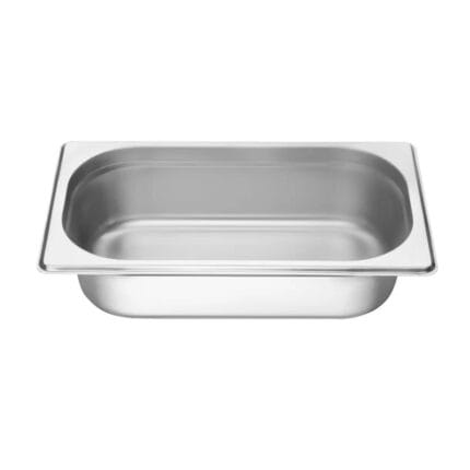 Stainless steel hotel pan on white background