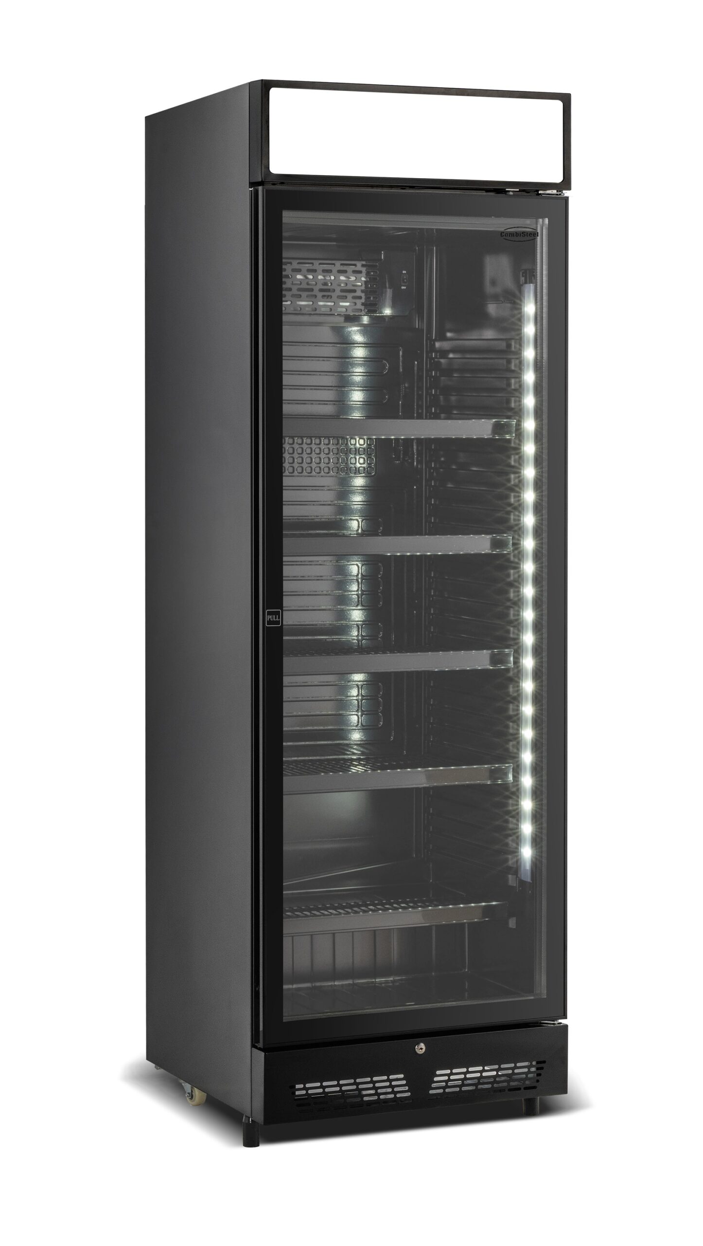 7086.0010 Šaldytuvas 1 stiklinėmis durimis juodas su šviesdėže SVE-450 BLC