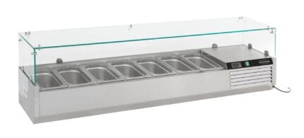 Stainless steel refrigerated topping display with glass guard