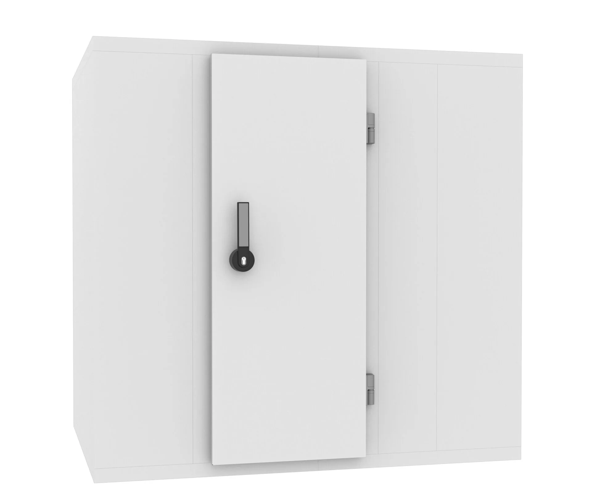 White metal electrical cabinet with black handle