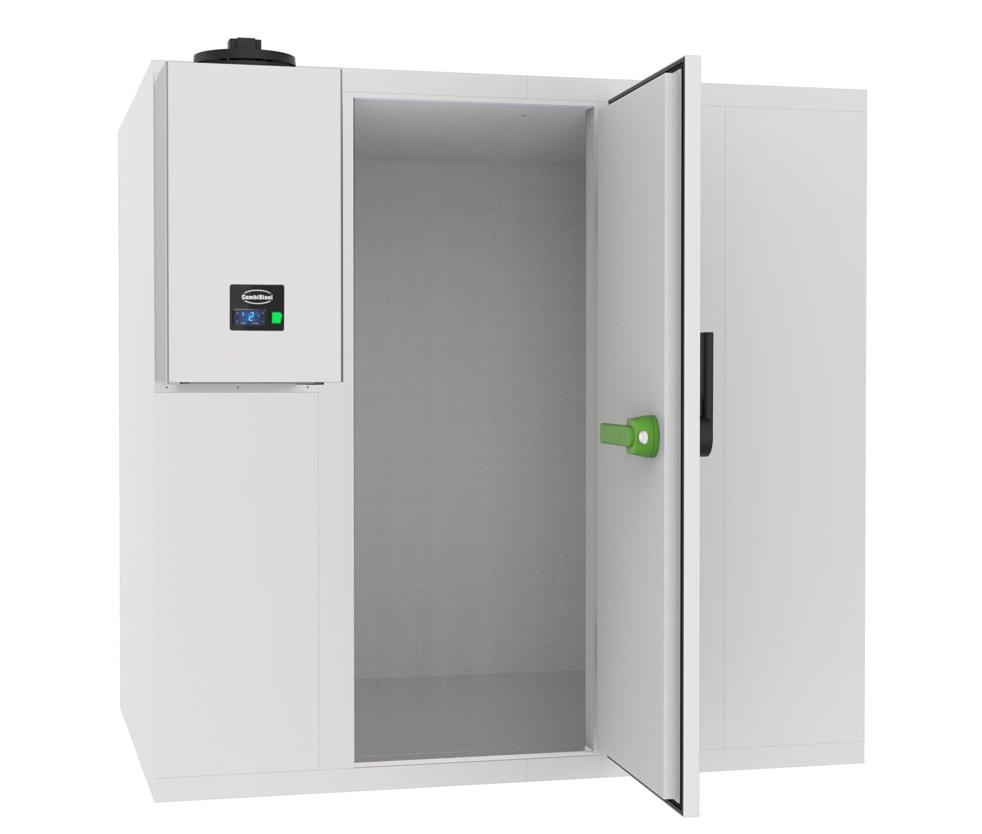 Commercial walk-in refrigerator with open door