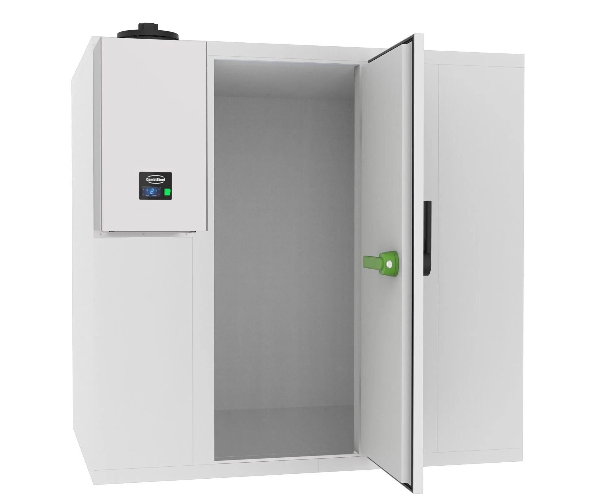 Commercial walk-in refrigerator with open door