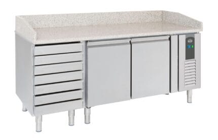 Commercial stainless steel refrigerated prep table with granite top