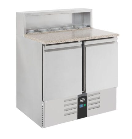 Stainless steel refrigerated prep table with granite top